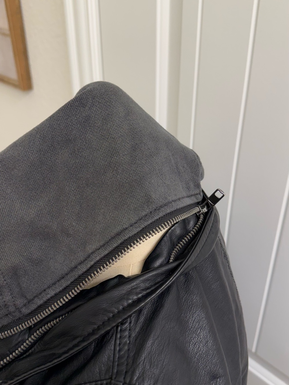 We The Free People Black Faux Leather Moto Jacket with Hooded Liner - Picture 7 of 12